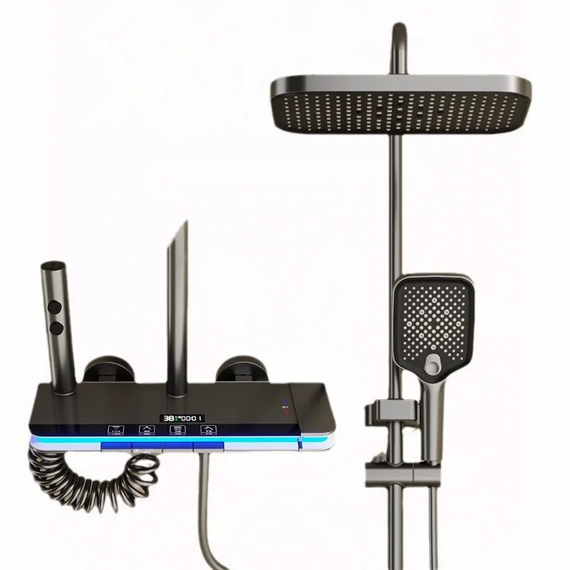 

Новая роскошная душевая система для ванной комнаты, набор для ванной комнаты, латунный термостатический смеситель для душа, матовый серый дождевой Душ