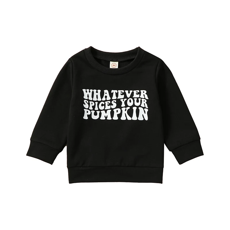 Toddler Boys Autumn Sweatshirts Black Long Sleeve Letter Print Pullover Crew Neck Tops Shirts