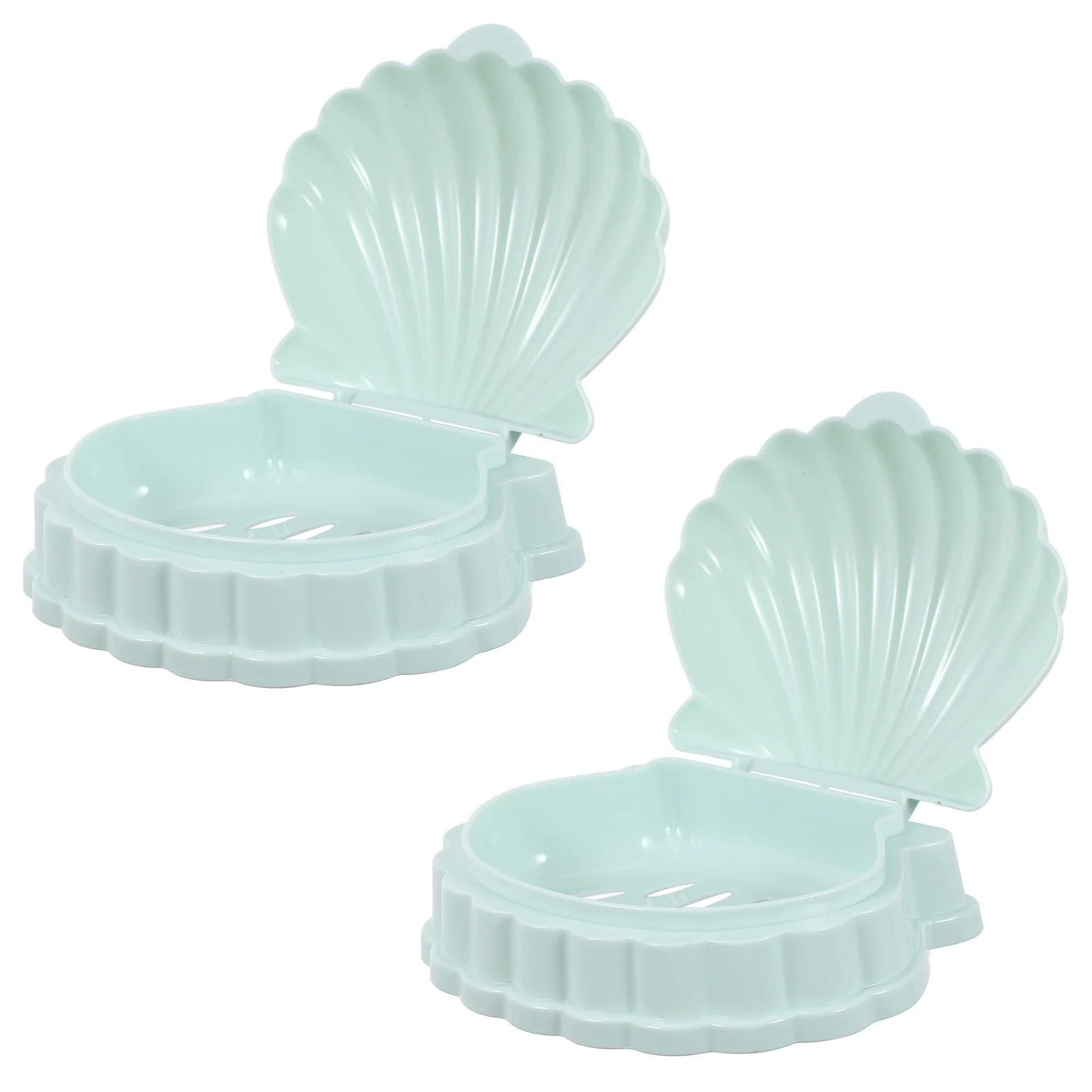

2pcs Shell Shaped Dish Bar Holder with Lid Bathroom Draining Trays Container for Kitchen Sink Bathroom Green