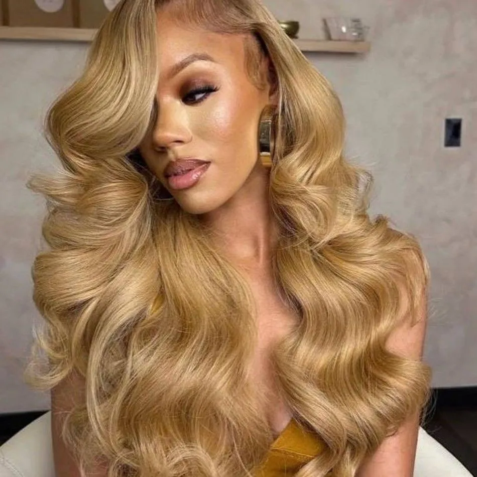 Body Wave Human Hair Wigs 100% Human Hair Quality 13x6 Hd Lace Frontal Wigs 250 Density #27 Honey Blonde Lace Front Colored Wigs