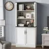 Bookcase with Doors, 71 inch Tall Bookshelf with Storage Cabinet, Floor Standing Wood Bookcase with Adjustable Shelves, 1