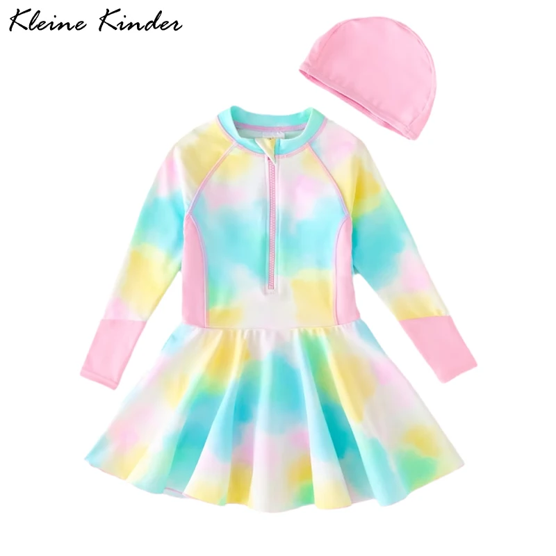 One Piece Swimsuit Children Swimsuit Children's Rash Guard Long Sleeve Skirt Swimsuit UPF50+ UV Protection Beach Swimming Pool Dress