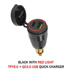 High-Speed Motorcycle USB Type-C Quick Charger QC 3.0 Power Adapter Socket Plug (Red light)