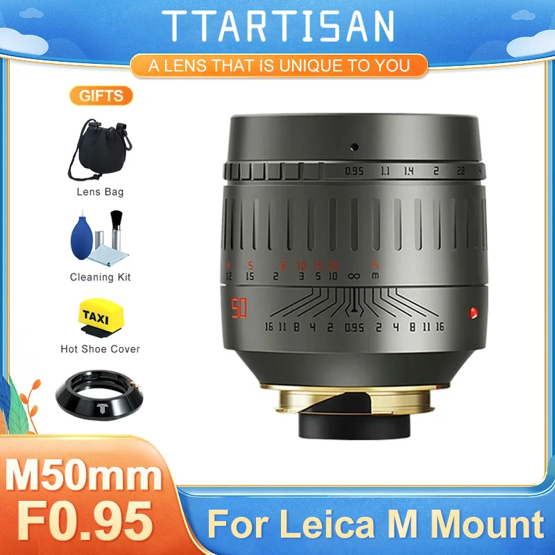 Ttartisan 50Mm F0.95 Full Fame Lens Titanium Grey Per Fotocamere Leica M-Mount Come Leica M M240 M3 M6 M8 M9 M9P M10 Con Adattatore