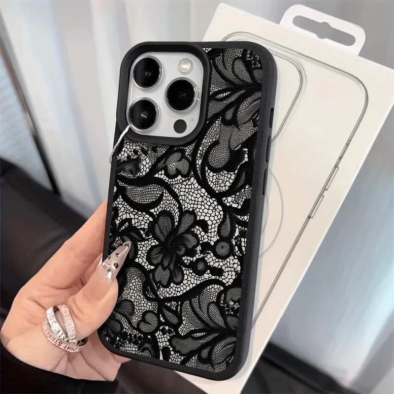 Elegant Lace Textured TPU Phone Case with Lychee Pattern