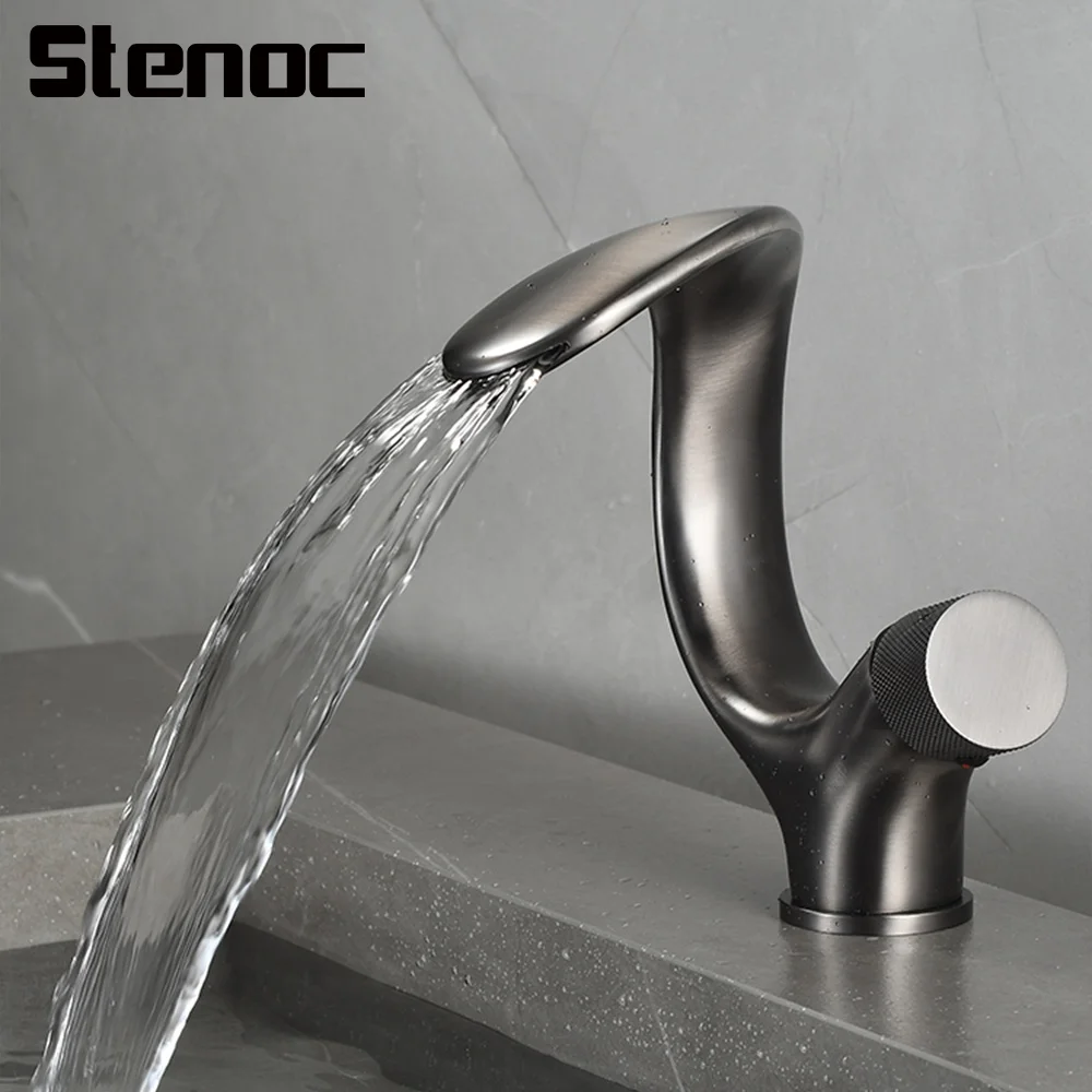 

Luxury Creative Waterfall Faucet Bathroom Basin Faucet Cold and Hot Brass Mixer Sink Taps White Black Single Hole Deck Mounted