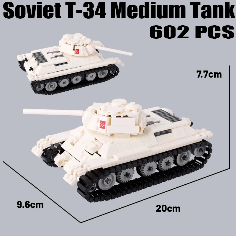 

WW2 Military Soviet T-34 Medium Tank Building Blocks WW1 Army Soldier Figures Car War Cannon Gun Vehicle Weapons Bricks Toy Boy