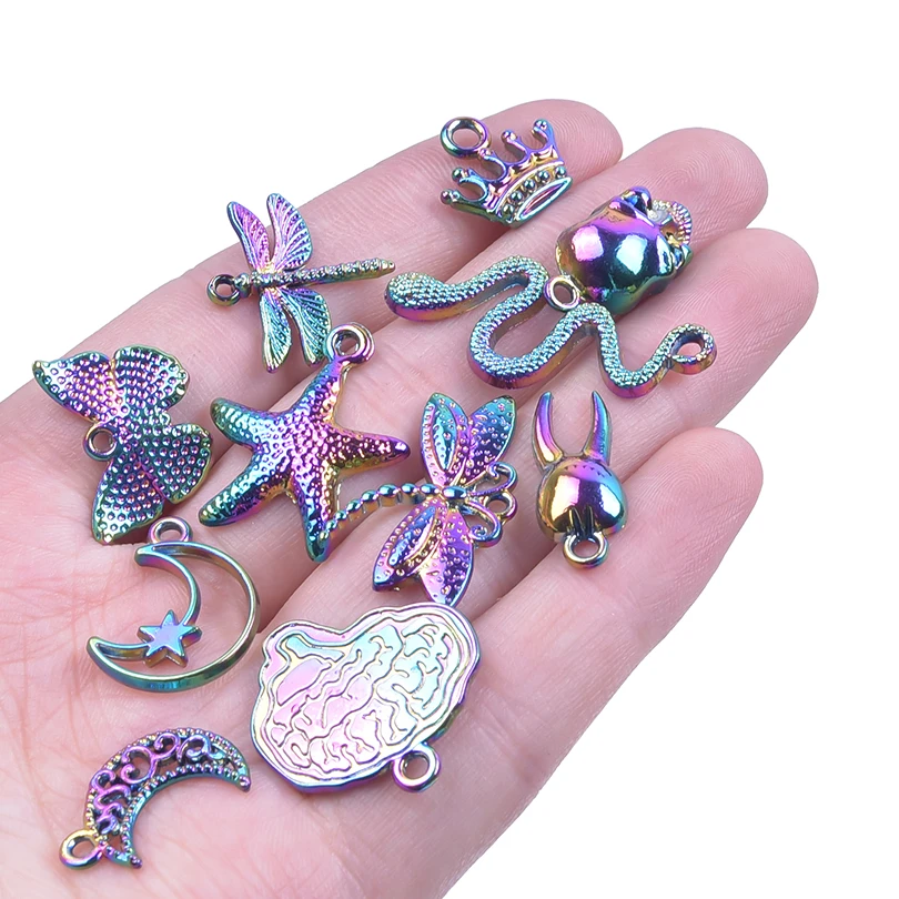 100Pcs Rainbow Color Punk Charms Cross Star Moon Sun Alloy Pendant Charms For Jewelry Making DIY Necklace Bracelets Materials