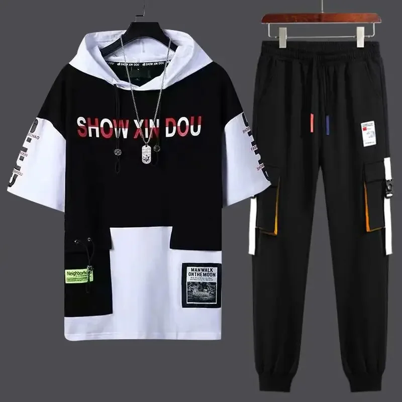 Male Hooded T Shirt Pants Sets Xl Print Tracksuit New In Top Matching Offer Free Shipping Gym Sports Suits Kpop Clothes for Men