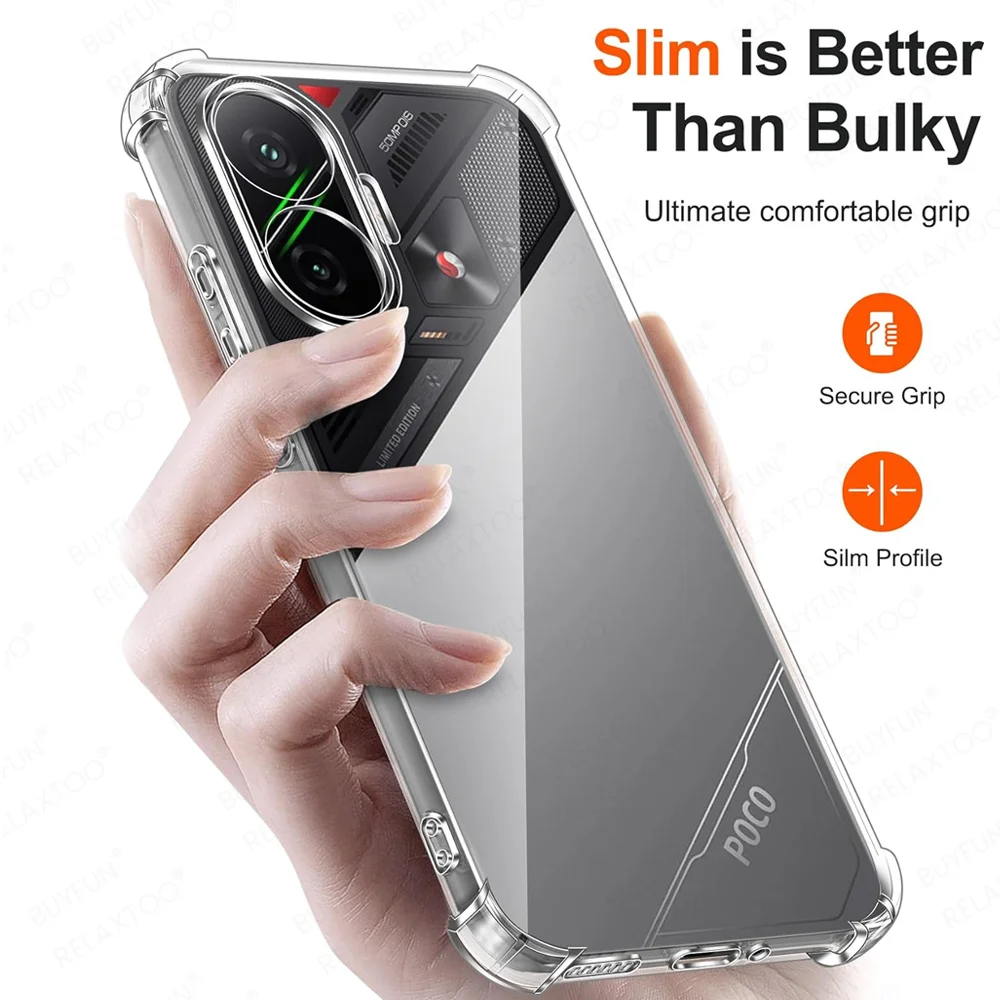 BOKYAS For Xiaomi Poco F7 Pro Crystal Clear Case Non-Yellowing Bumper Phone Case, Soft TPU Silicone Cover With Corner Shockproof Airbag & PC Back, Black - View #11