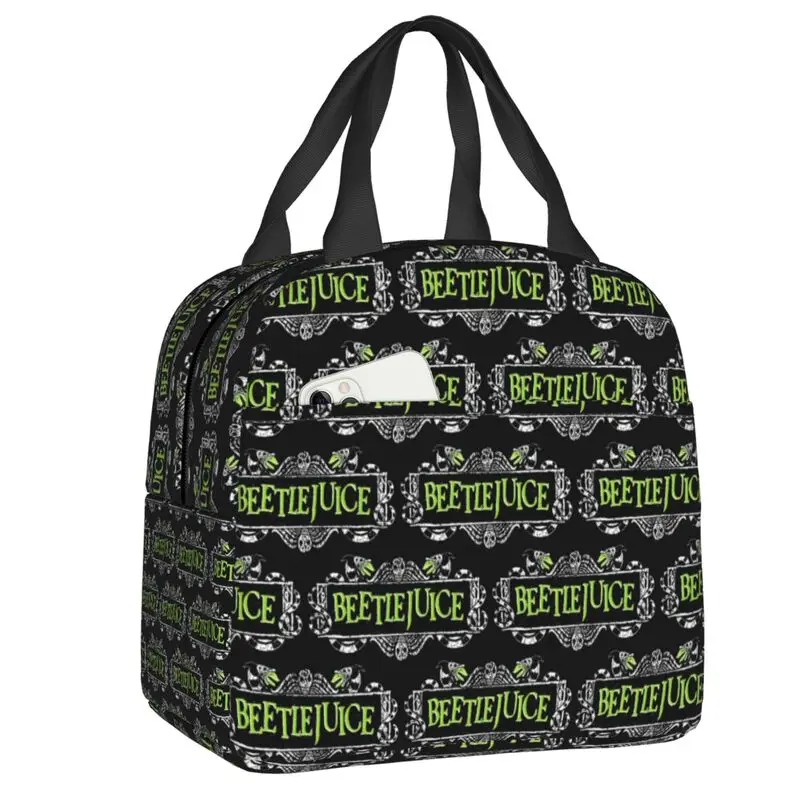 Custom Tim Burton Horror Movie Lunch Bag Uomo Donna Beetlejuice Warm Cooler Insulated Lunch Box Per La Scuola Degli Studenti