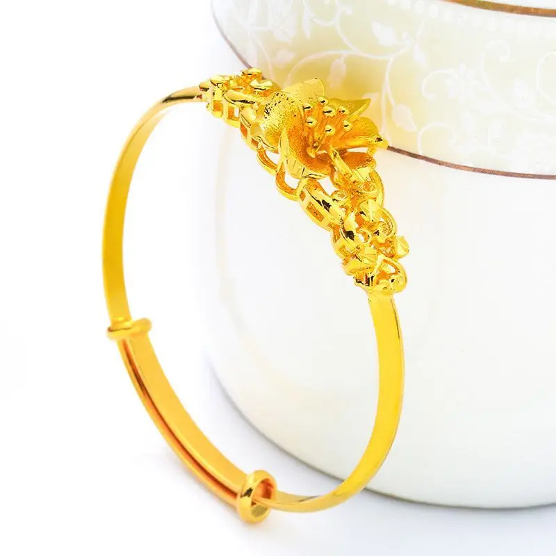 MxGxFam Blossoming Flower Bangles for Bridal Women Adjusted Wedding Jewelry Pure Gold Color Traditioal Style 5