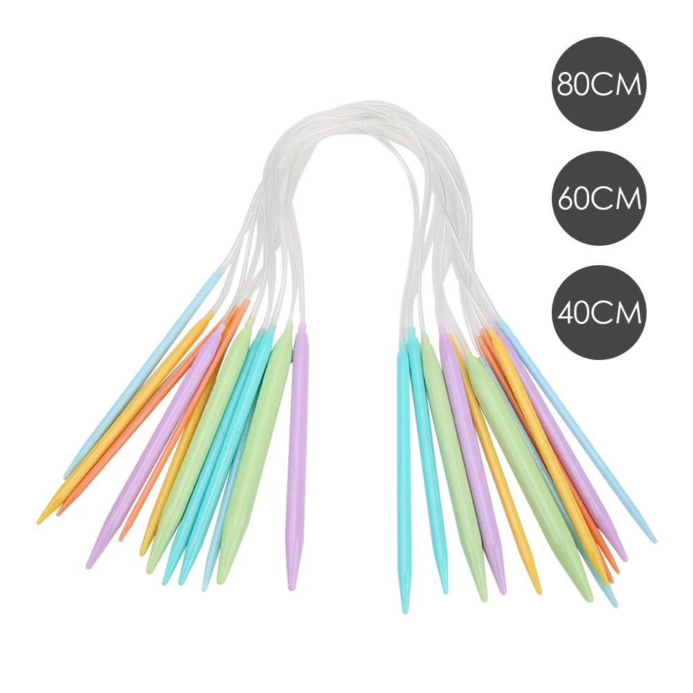 12 Pairs Sewing Needles Household Candy Color Plastic ABS Change Head Scarfs Knitting Needle Ring Set DIY Woven Craft