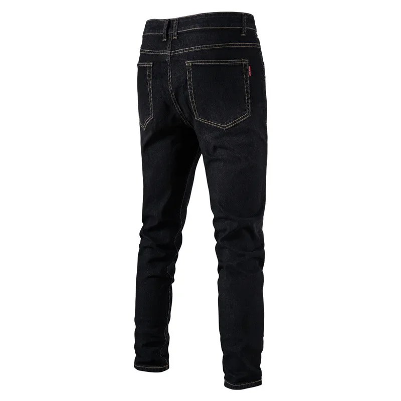 Spring Autumn Men's Jeans High-quality Solid Color Washed Cotton Stretch Straight Denim Pants Male Casual Business Trousers 38 4