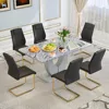 Modern Dining Table Set Rectangula Kitchen Table Set with Faux Marble Tabletop＆ Pu Leather Upholstered Chairs Ideal for  Kitchen 3