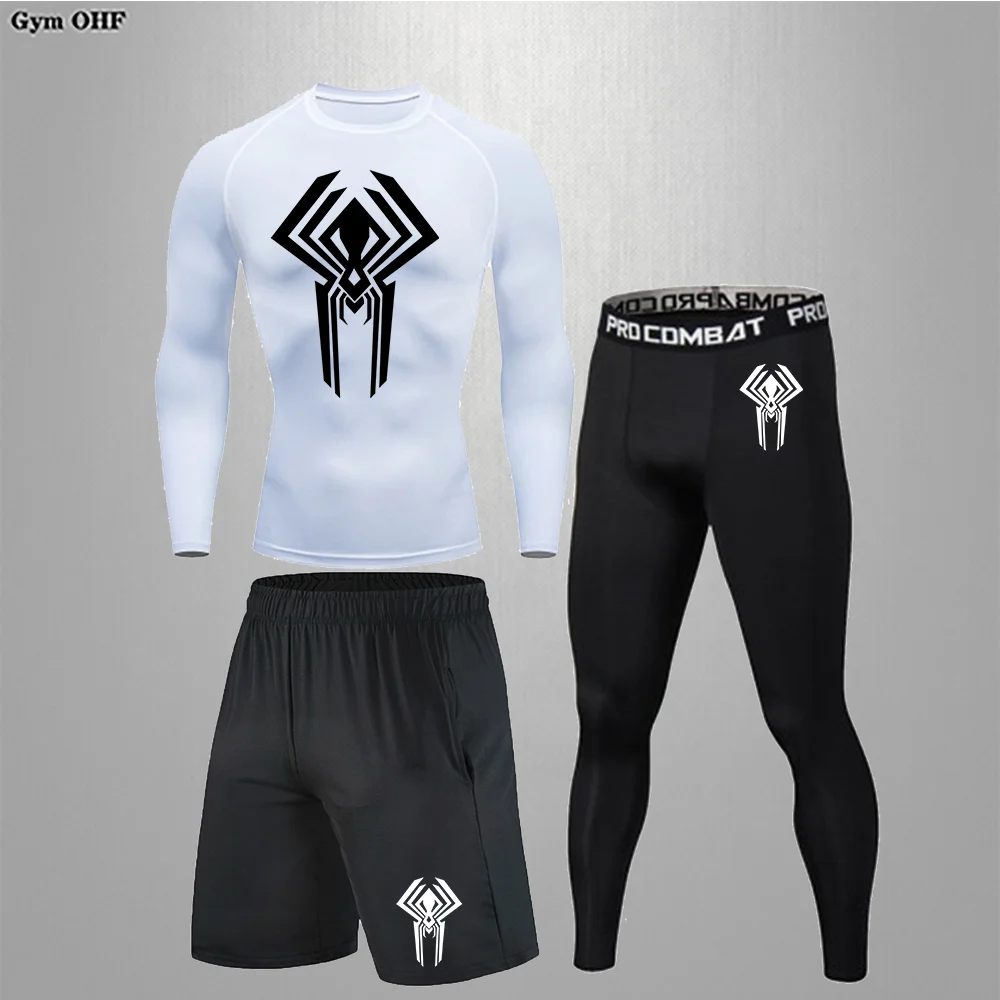 

Compression Sets Men's Gym Jogging Training Running Suit Tracksuit Men Rashgard 2099 Superhero 3Piece Set Men Fitness Workout
