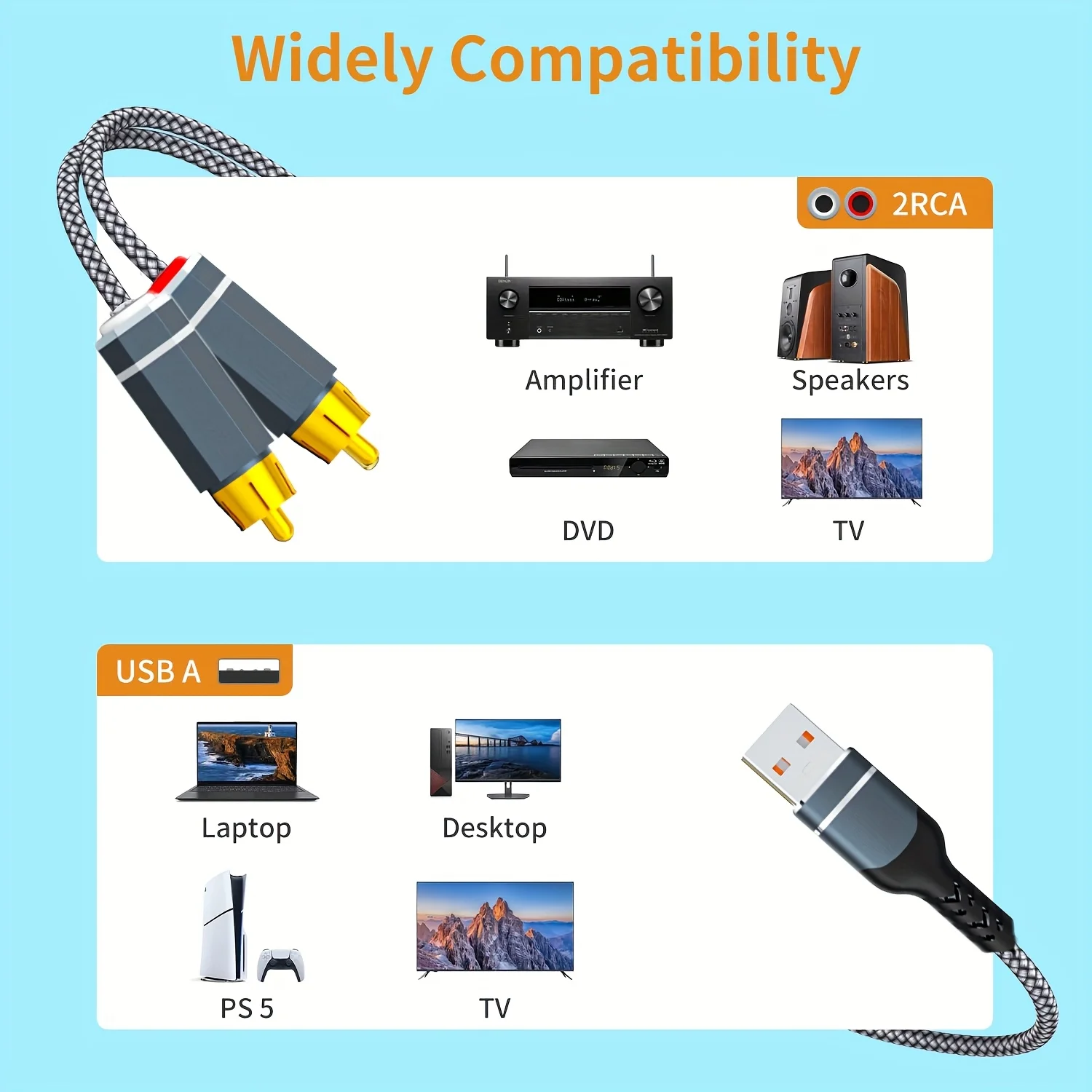 Versatile Audio Connector: 3.5mm to Dual RCA Adapter