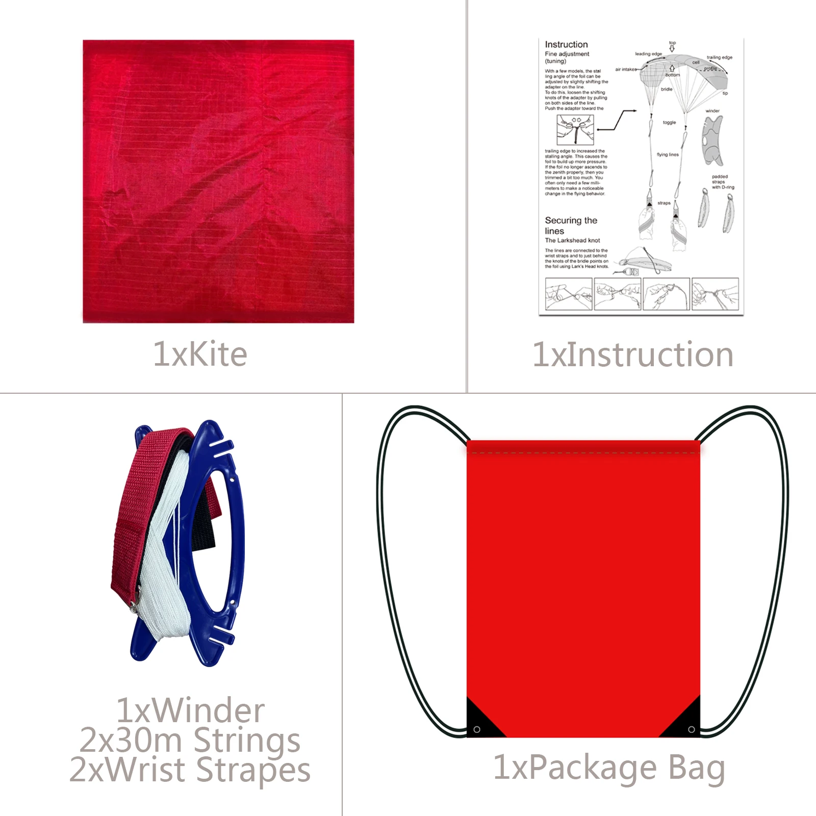 High Quality  2.5m Red Dual Line Parafoil Kite  WithFlying Tools Power Braid Sailing Kitesurf Rainbow Sports Beach 4