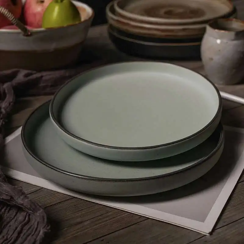 Japanese Ceramic Dinner Plate Steak Food Tray Tableware Straight Edge Flat Plate Salad Pasta Dish Dinnerware