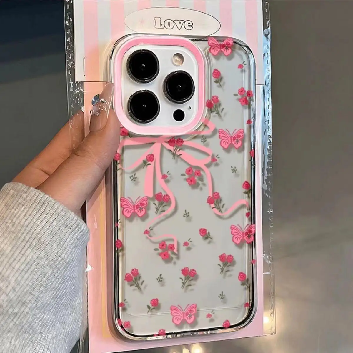Full Screen Pink Flower Clear Space Phone Case