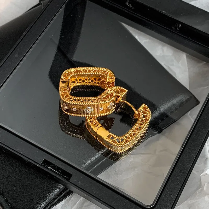 Golden Metal Chunky Square Hoop Earrings for Women Vintage Elegant Gold Color Huggies Wedding Jewelry Gifts