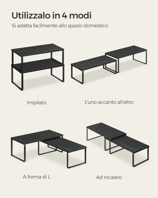 SONGMICS Set di 2 portaspezie espandibili per armadio, organizer da cucina impilabili, metallo/legno, nero inchiostro/nero ebano 6