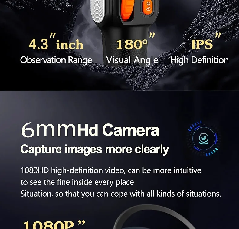 360 Articulating Borescope 1080P 6.0mm 4.3inch LCD Monitor Industrial Inspection Camera With 2 Way Articulation For Automotive