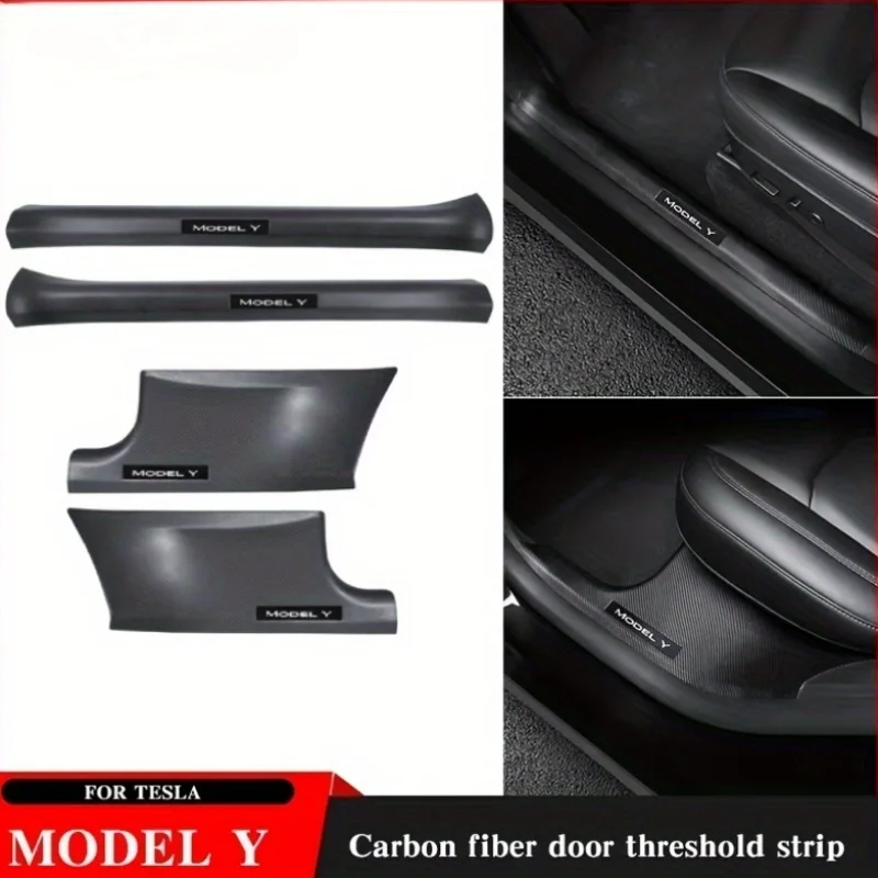 For Tesla Model Y- Threshold Bar Protection ABS Carbon Fiber Stripe Welcome Pedal Accessory Tesla protection Accessories