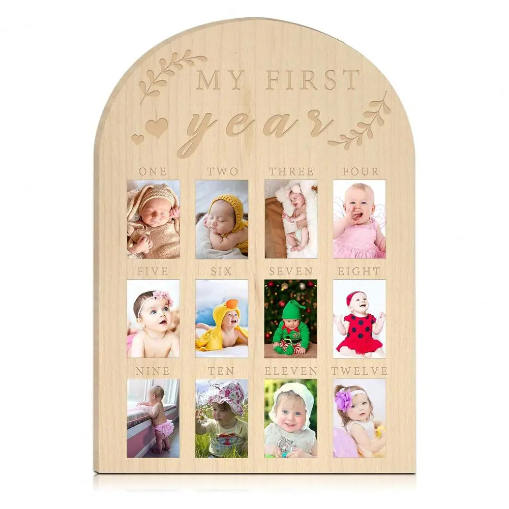 

Newborn Milestone Photo Frame Girl First Birthday Photo Frame Rustic Wood Baby First Year Milestone Photo Frame for Nursery