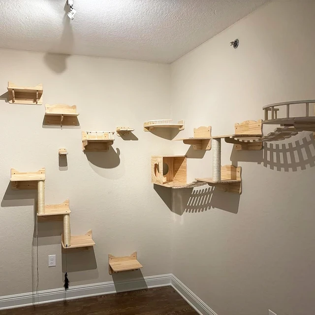 Wall Mounted Cat Climbing Shelves Cat House Cat Bridge Cat Hammock with Scratching Post and Pedals or Stairway for Kittens 4