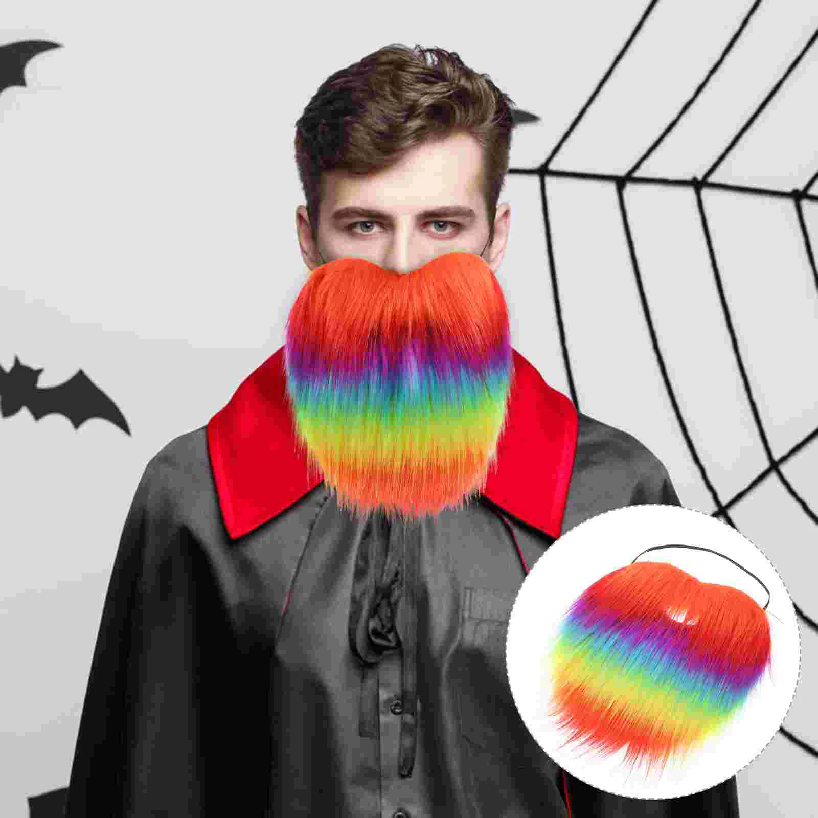 

Cosplay Fake Beard Prop Artificial Fabric Rainbow Beard Colorful Beard