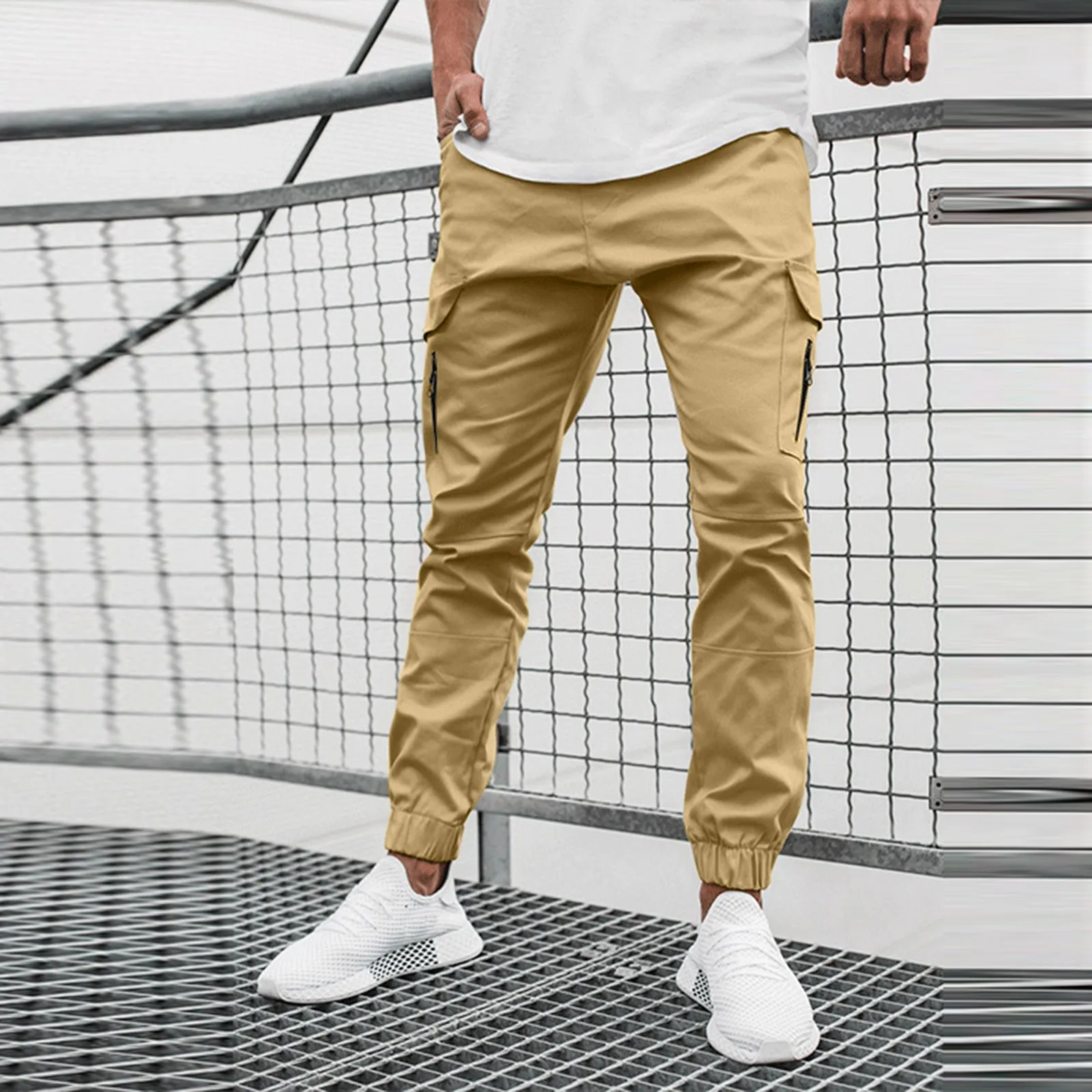 

Брюки-карго мужские летние, Повседневные Дышащие Модные однотонные на молнии, с карманами, на шнуровке, свободные спортивные штаны для походов и рыбалки