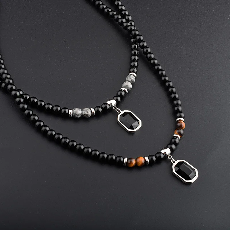 Noter Stilvolle Edelstahl Männer Halskette Natürliche Karte Tigeraugen Stein Perlen Kragen Hiphop Rock Hals Zubehör Freund Geschenk – Detail 8