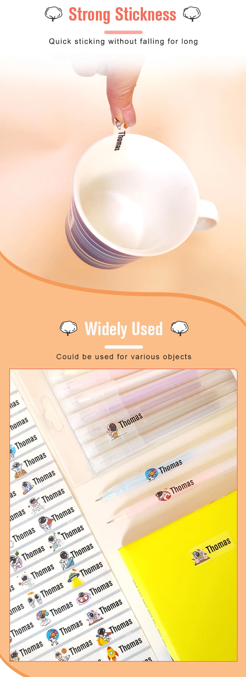 200pcs Custom Transparent Name Sticker Waterproof Labels In Hebrew Personalized First Name Tag for Kids Children Stationery