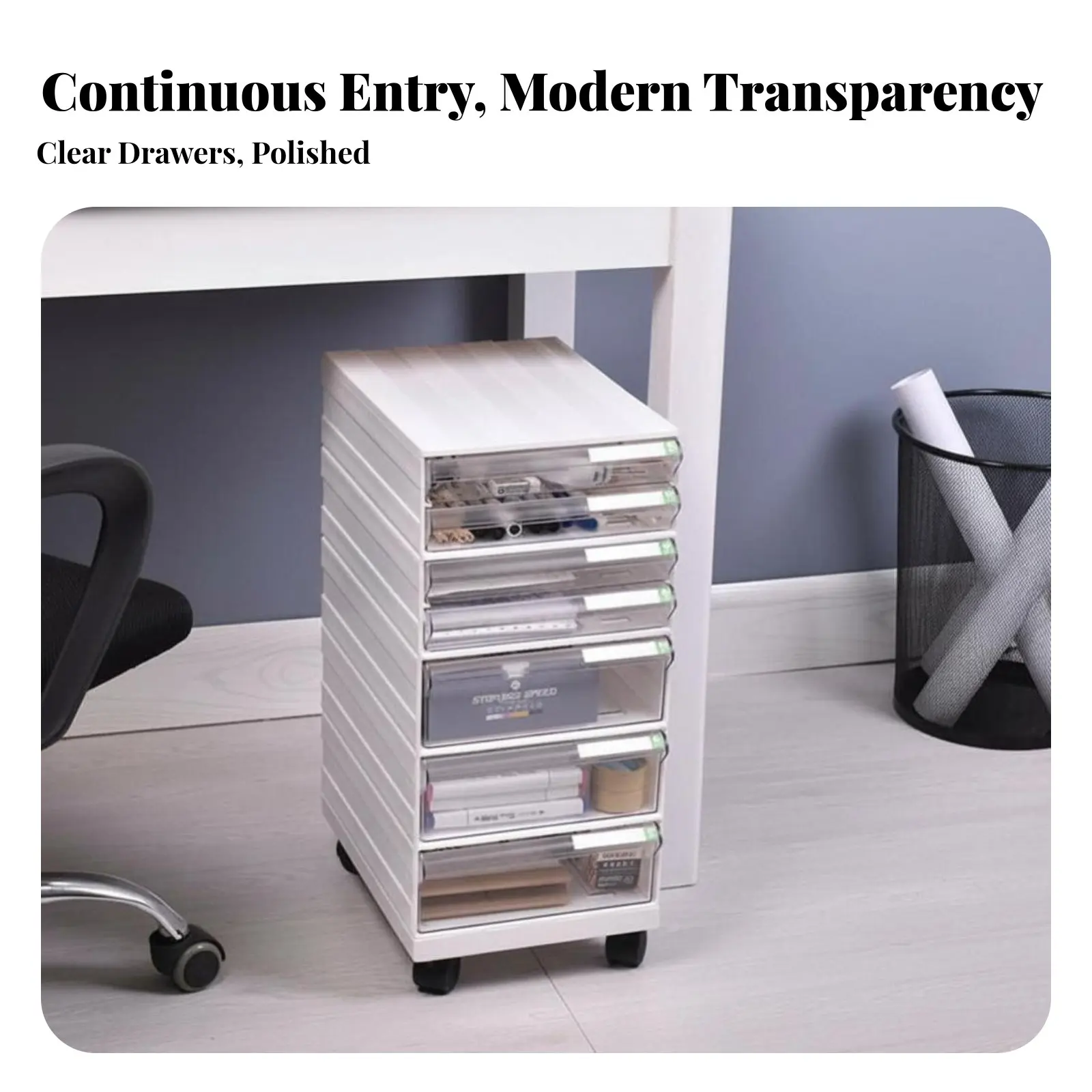 캐스터가 달린 롤링 서랍 카트, 데스크탑 컨테이너, 공간 절약형, 오래 지속되는 내구성, 가정주인, 공예가, 책상 아래, 침실용