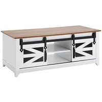 48" Farmhouse Coffee Table 2-tier Rectangle Table with Sliding Barn Doors 1