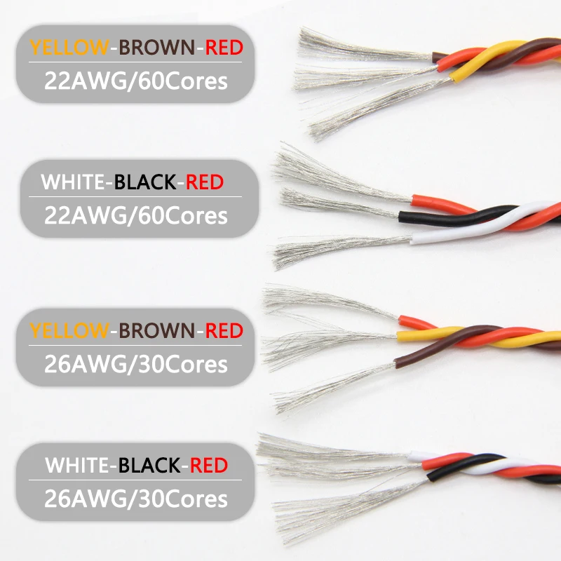 5/10/20M 22AWG 26awg 30/60 Core 3 way Twist Servo Extension Cable JR