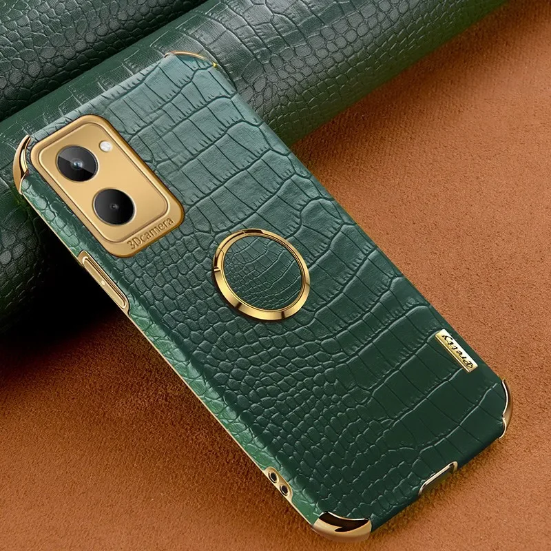 Luxury PU Leather Phone Case with Ring Holder and Silicone Protection