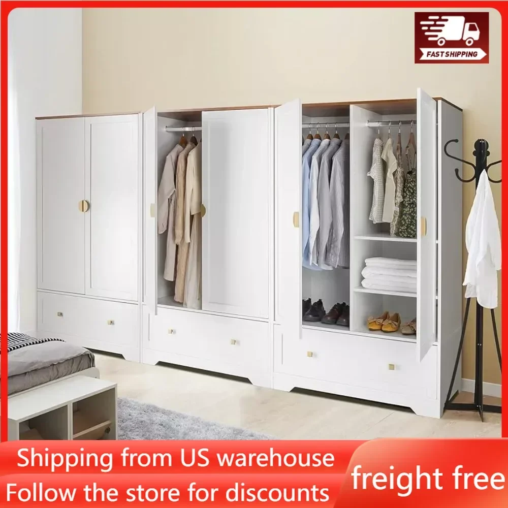 

Wide Wardrobe Closet,White Armoire Wardrobe with Hanging Rod, Shelves and Drawer, Freestanding Closet Wardrobe Cabinet, Armoires