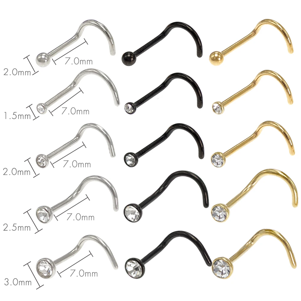 10Pcs Stainless Steel Nose Piercing Studs Nostril Ring Ball