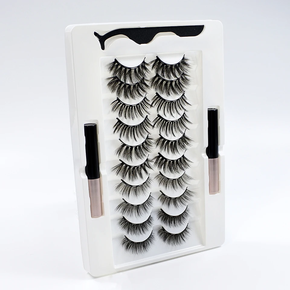 Korean Beauty False Eyelashes Magnetic Glue and Lash Applicator Makeup Magnetic Eyelashes Set 1/10 Pairs