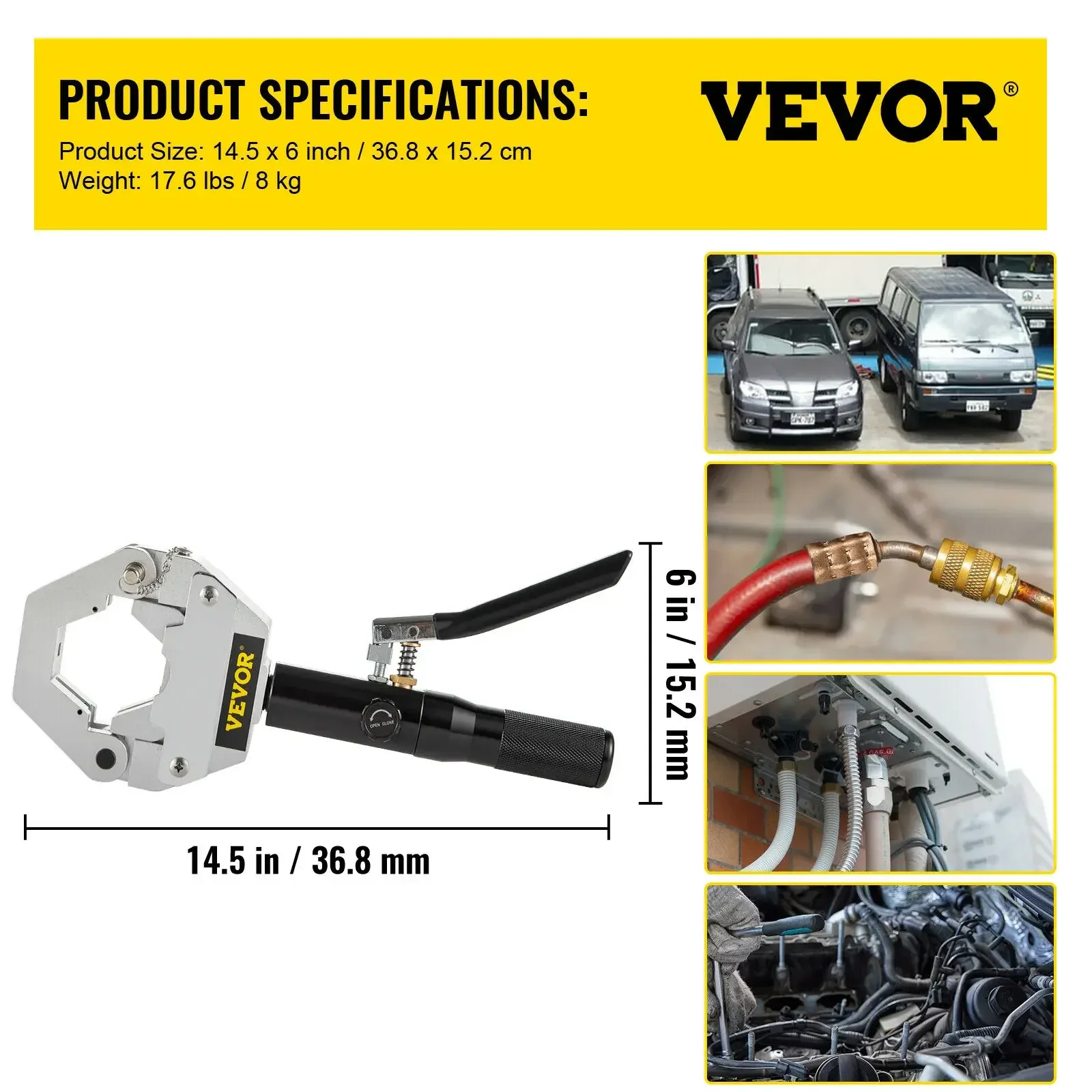 VEVOR Manual AC Hose Crimper Kit 71500 with 7Dies Hydraulic Hose Crimping Tool Hydraulic Press Auto Air Conditioning Repair Set 6
