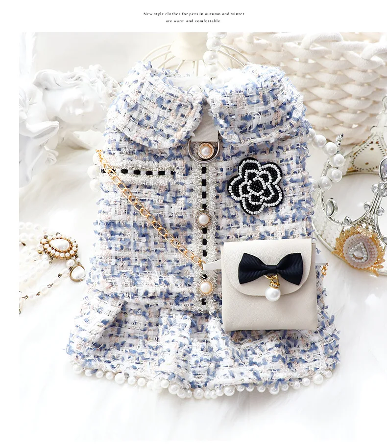 Winter-Herbst-Haustierkleidung, luxuriöses Prinzessinnenkleid mit Perlenschleife für kleine Hunde und Katzen – perfekt für Bichon Frise, Schnauzer – Detail 3
