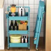 Foldable Storage Cart 3 Tier Rolling Cart with Wheels No Assemble Required Metal Utility Kitchen Cart Folding Shelves 3