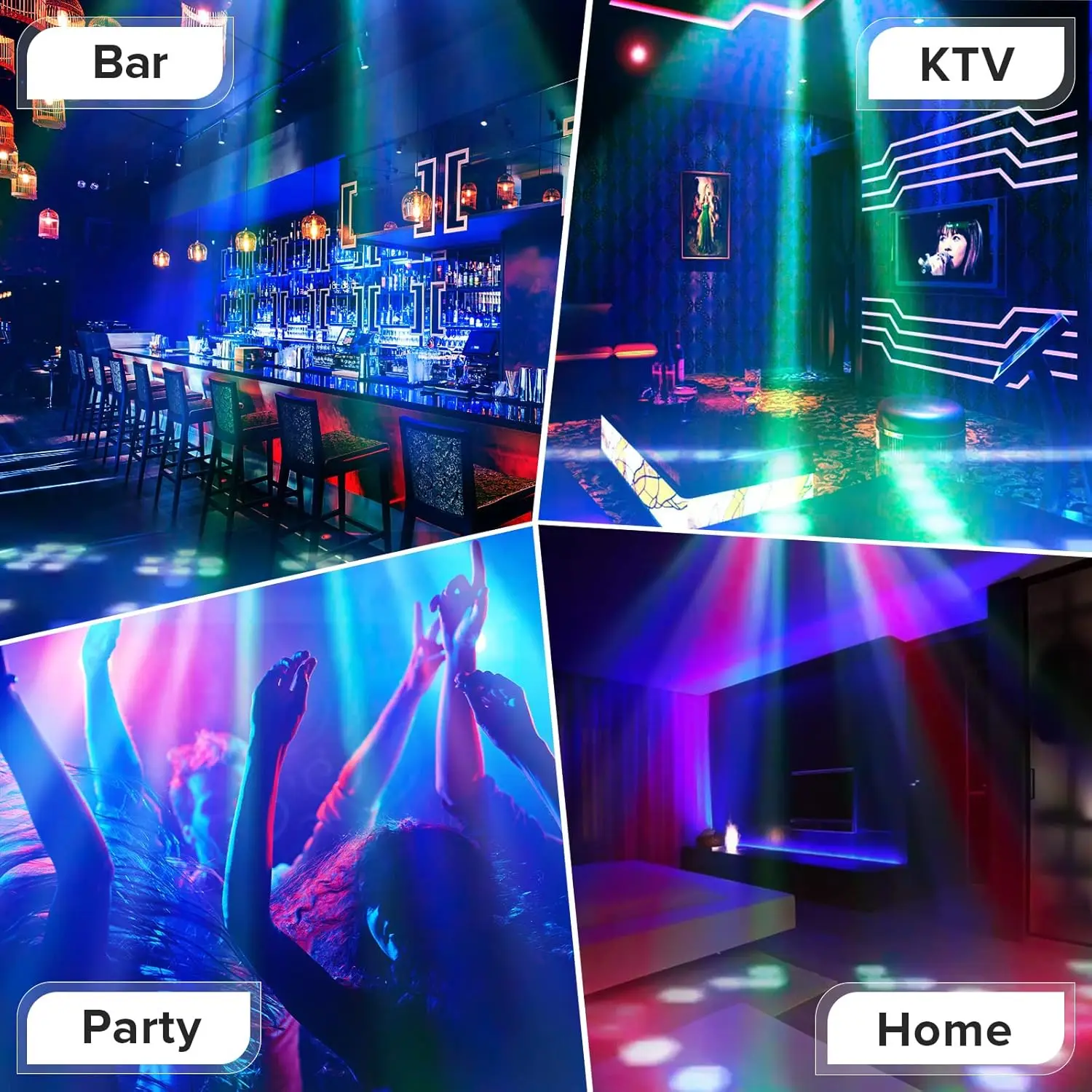 128 LED Gobo Lights Sound Control RGB Birthday Party Wedding Holiday Lights Stage Bar DJ Disco Lights Audience Ambient Lights