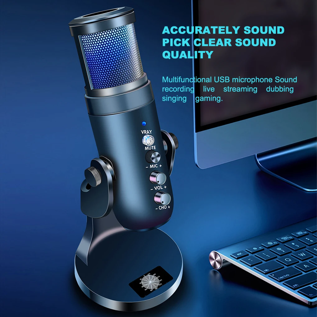 

Микрофон RGB с динамической планкой, конденсаторный микрофон типа c, микрофон для настольного ПК для ввоза игр и потоковой передачи данных