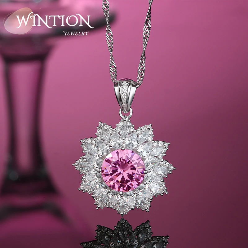 WINTION High Carbon Diamond Necklace Pink Snowflake Necklaces 925 Silver  Elegant Light Luxury Bride Wedding Jewelry Holiday Gift - AliExpress