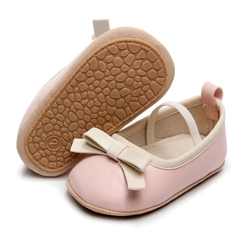 VISgogo Baby Girl Princess Shoes Premium PU Mary Jane Flats Infant Bow First Walker Crib Shoes for Party Festival Baby Shower 2