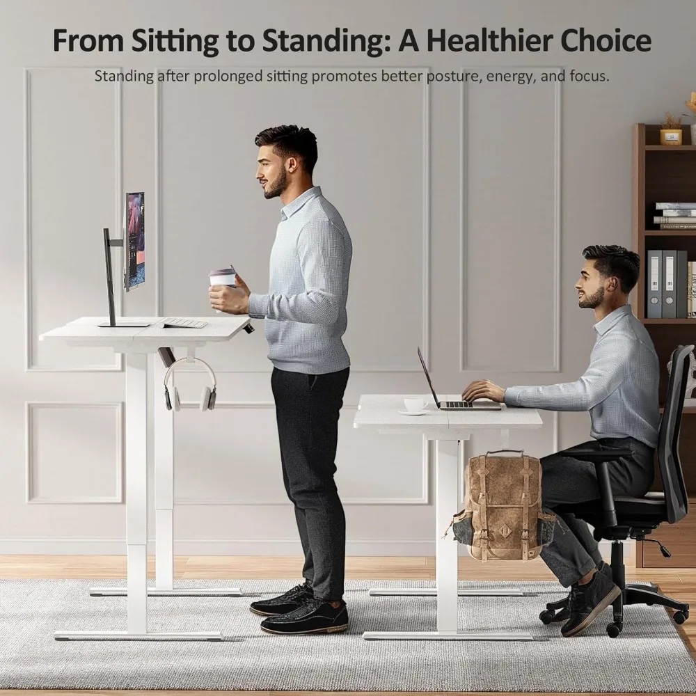 63 Inch Electric Standing Desk Adjustable Height with Wheels,Sit Stand Up Desk,Home Office Desk,Computer Workstation 4