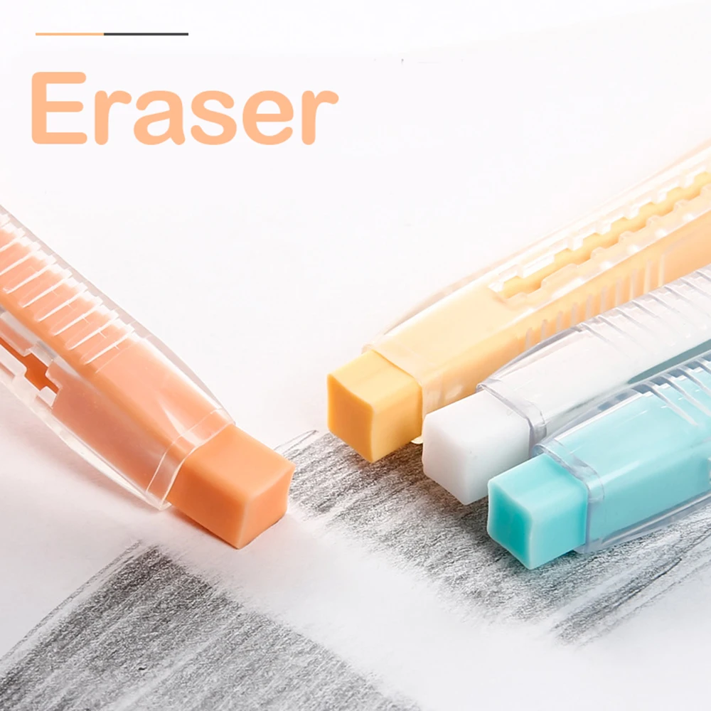 Creative Pen-shaped Pressed Retractable Pencil Eraser Painting Dust-free Writing Rubber Eraser Refill 1Pcs